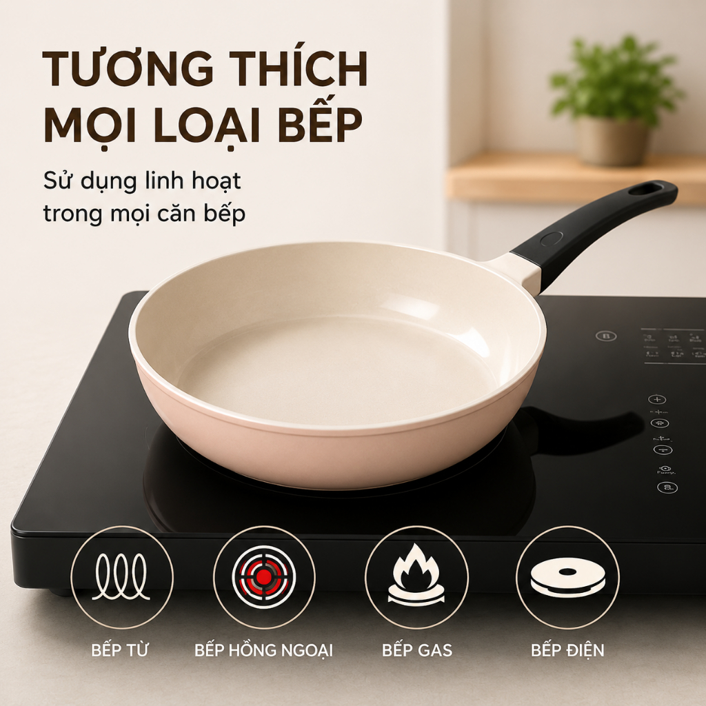Chảo phủ sứ Ceramic chống dính đáy từ The Eco Daelux bền đẹp nhôm đúc nguyên khối | BigBuy360 - bigbuy360.vn
