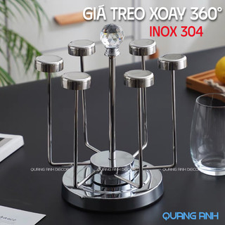 Giá Úp Cốc Xoay 360 độ | Kệ Treo Ly, Úp Ly Tròn INOX SUS 304 Không Han Gỉ HOME DECOR Cao Cấp