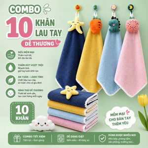 Combo 10 Khăn lau tay, khăn nhà bếp 30x30cm lông cừu san hô siêu thấm hút, mềm mịn, màu sắc dễ thương