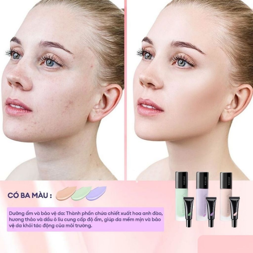 Kem lót Zeesea trang điểm kiềm dầu, nâng tông, che khuyết điểm, Lâu Trôi, Phù Hợp Mọi Loại Da.