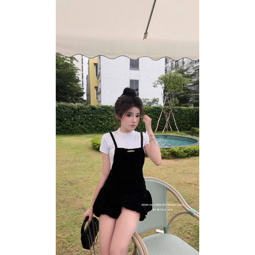 Set yếm quần bồng chữ thêu dạo phố siu xinh