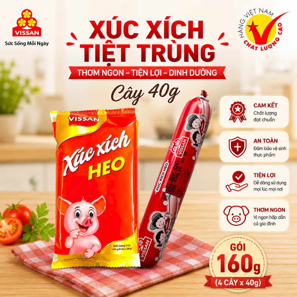 [ COMBO 5 GÓI ] Xúc Xích Tiệt Trùng Heo Vissan 160g (4 Cây x 40g) – Date Mới Nhất
