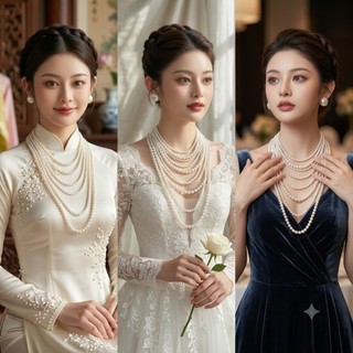 [ DAISYN ] N859 dây chuyền hạt ngọc trai nhân tạo 8 sợi, dây chuyền cưới, thiết kế dây chuyền ngọc trai nhân tạo