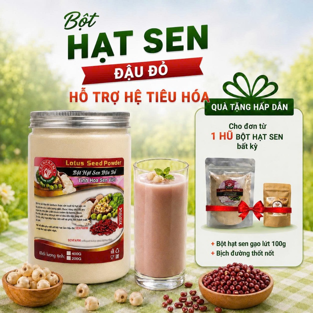 Bột Hạt Sen, Đậu Đỏ Senfarm nguyên chất giúp ngủ ngon, làm đẹp - Không đường