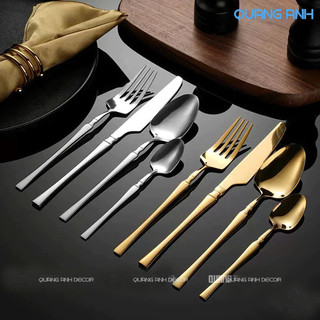 Thìa Nĩa TRÚC Cao Cấp INOX SUS 304 Phong Cách LUXURY Không Gỉ | Phong Cách Châu Âu Chuyên Dụng Cho Nhà Hàng, Khách Sạn