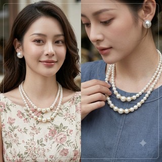 [ DAISYN ] N538 dây chuyền 3 sợi hạt ngọc hạt trai kết hợp hạt mạ sang trọng cho nữ