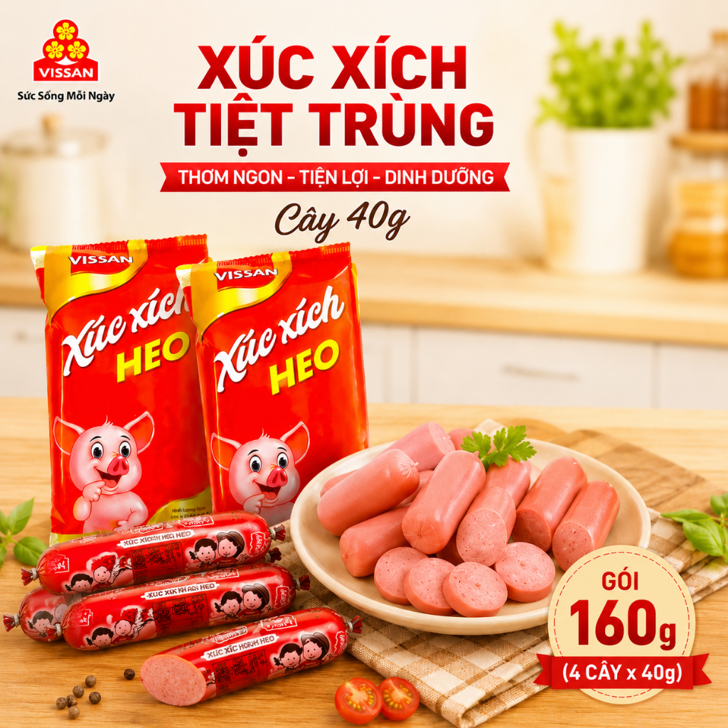 [ COMBO 5 GÓI ] Xúc Xích Tiệt Trùng Heo Vissan 160g (4 Cây x 40g) – Date Mới Nhất