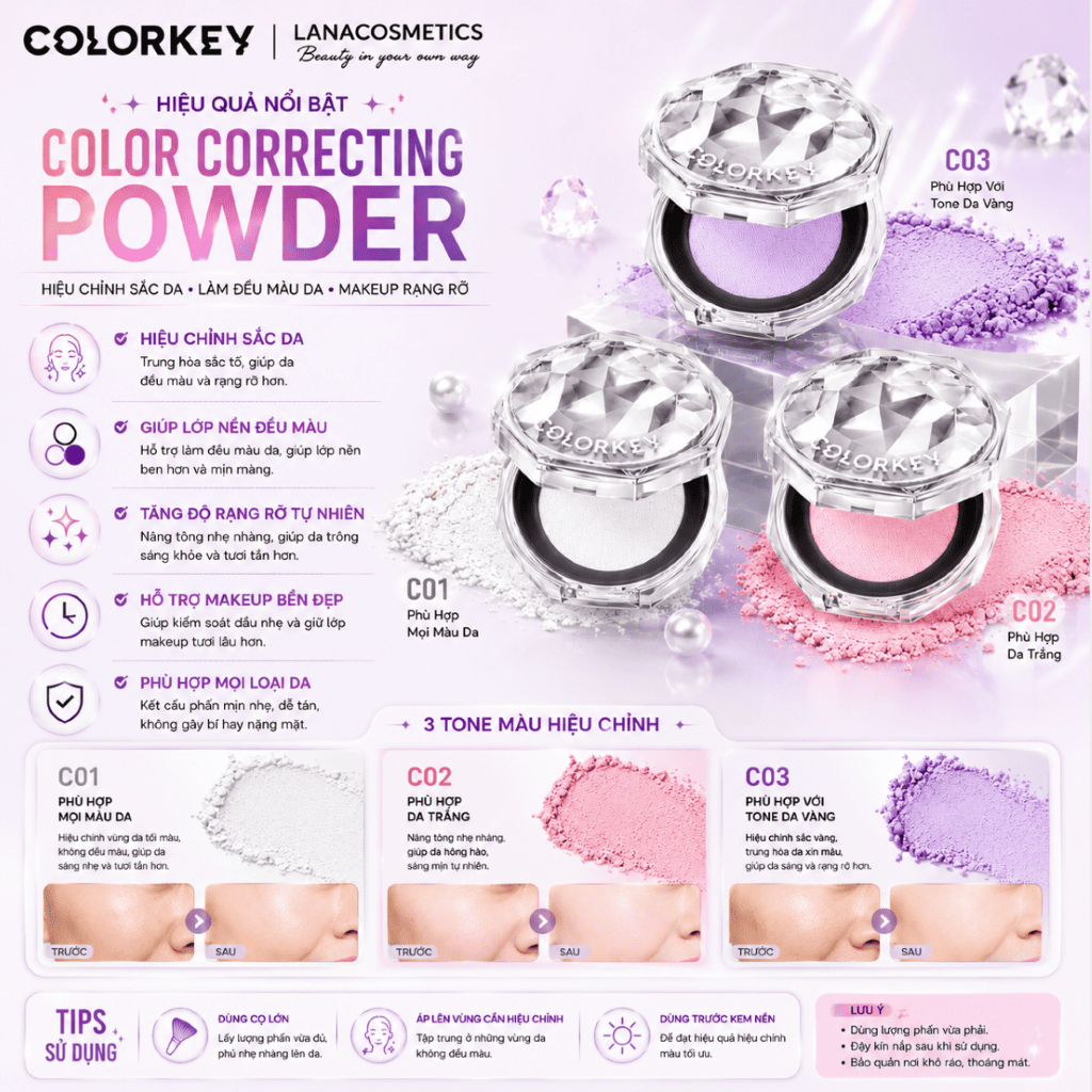 Phấn phủ bột Colorkey Lasting Naturally Occurring Loose Powder