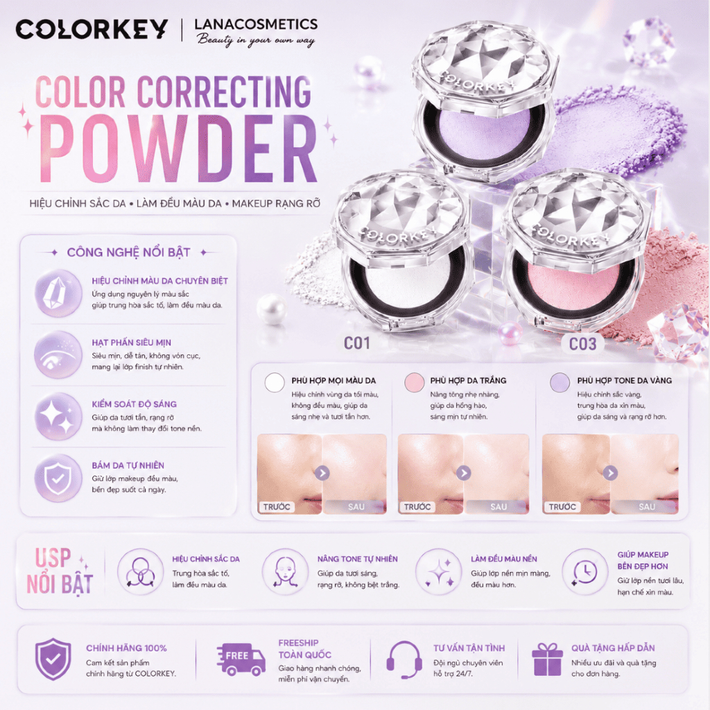 Phấn phủ bột Colorkey Lasting Naturally Occurring Loose Powder