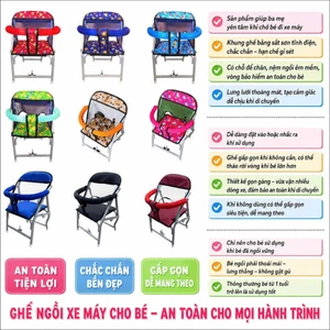 Ghế ngồi xe Số cho bé ,ghế số xếp sắt sơn tĩnh điện gấp gọn, ( BAO GỒM 1 GHẾ + 1 DÂY ĐAI 100x4cm )