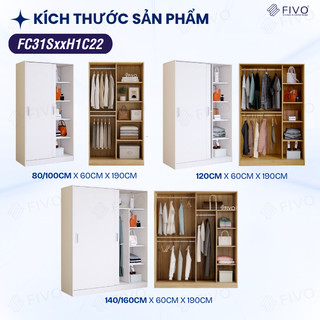 Tủ Đựng Quần Áo Gỗ Cửa Lùa Màu Trắng FIVO FC31 Gỗ Chống Ẩm Cao Cấp Dày Dặn, Trả Góp 0%, Freeship + Free lắp đặt