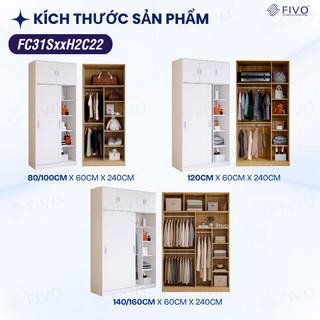 Tủ Đựng Quần Áo Gỗ Cửa Lùa Màu Trắng FIVO FC31 Gỗ Chống Ẩm Cao Cấp Dày Dặn, Trả Góp 0%, Freeship + Free lắp đặt