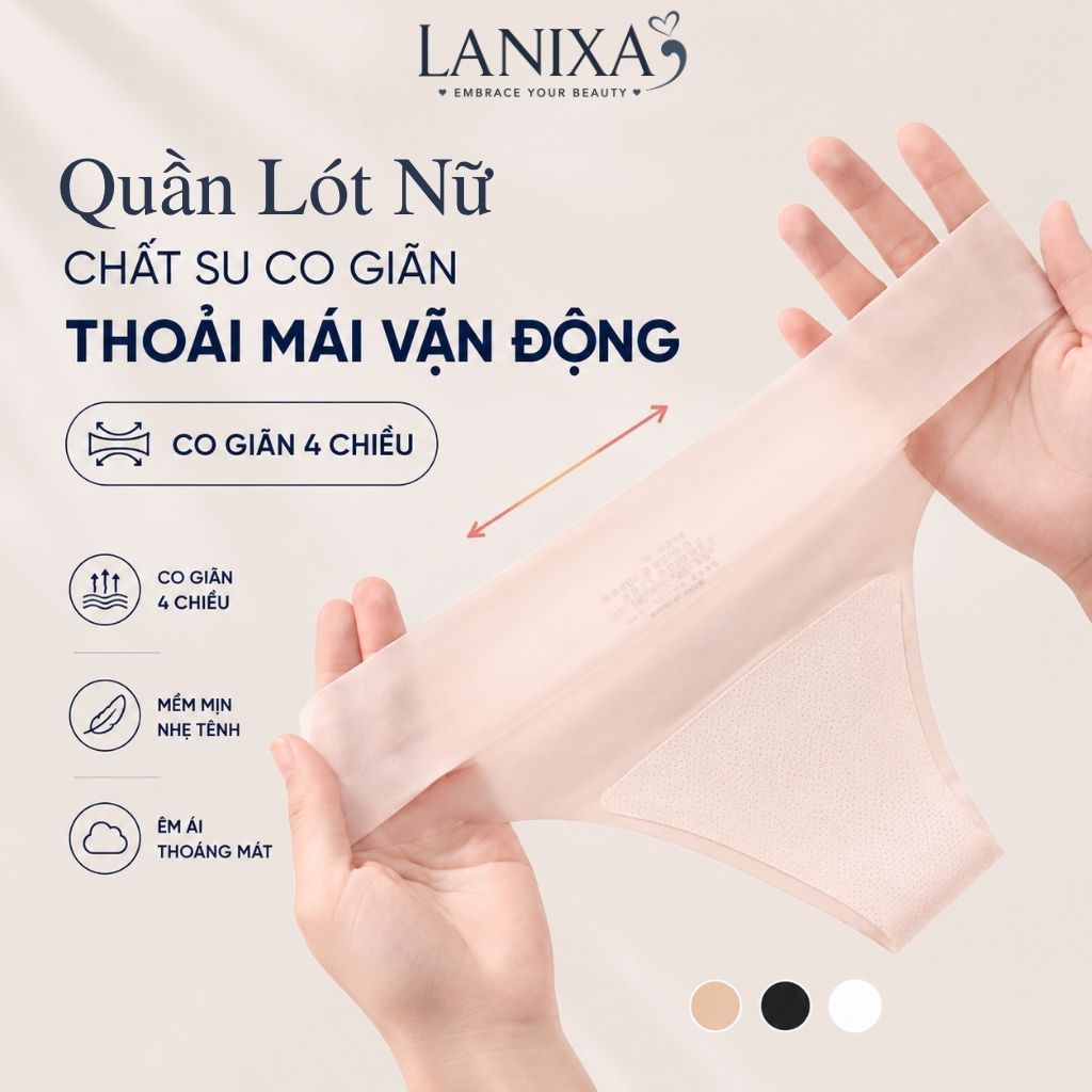 Quần lót nữ lọt khe su trơn trong suốt mềm mịn mỏng nhẹ viền ép đáy cotton kháng khuẩn khử mùi LANIXA L617