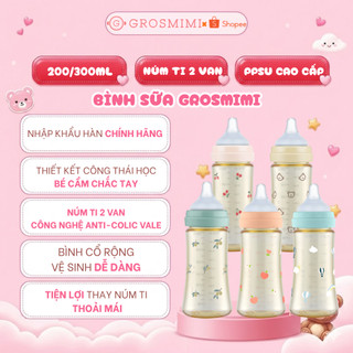 Bình Sữa Grosmimi PPSU 200/300ml Kèm Núm Chất Liệu Cao Cấp, Chịu Nhiệt - Nhập Hàn chính hãng