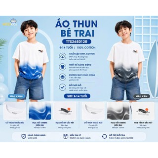 Áo Thun Không Cổ Bé Trai TTS26S012R | Wookids | 9-14 Tuổi | 100% Cotton Mềm Mại, Thoáng Mát, Năng Động