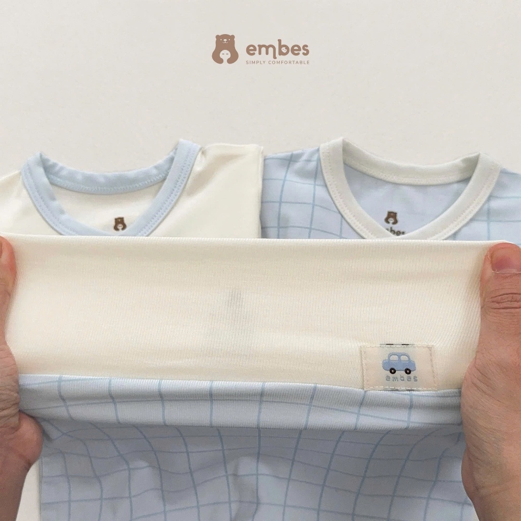 Bộ Sơ Sinh Embes, Bộ Dài Tay Cài Chéo In Họa Tiết Chất Viscose Mềm Mát Cho Bé Sơ SInh Từ 0-9 Tháng