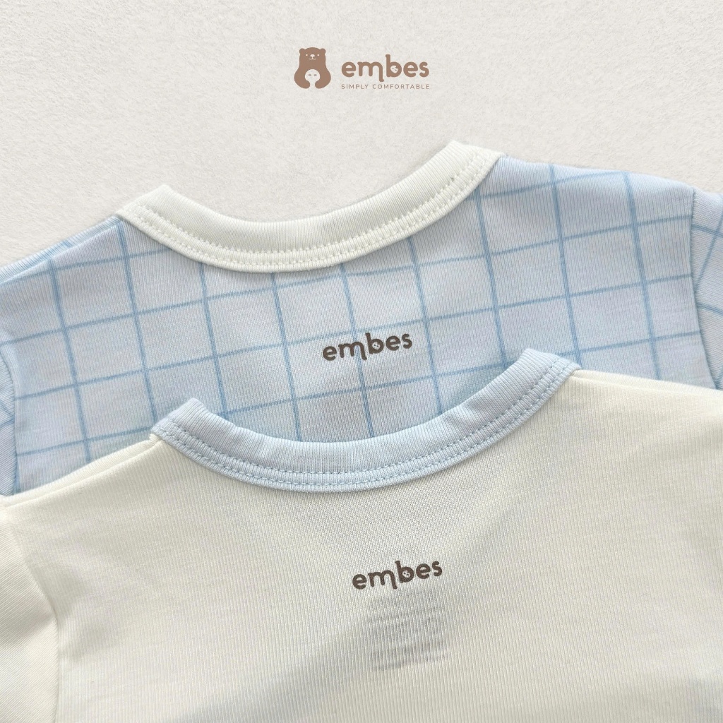 Bộ Sơ Sinh Embes, Bộ Dài Tay Cài Chéo In Họa Tiết Chất Viscose Mềm Mát Cho Bé Sơ SInh Từ 0-9 Tháng