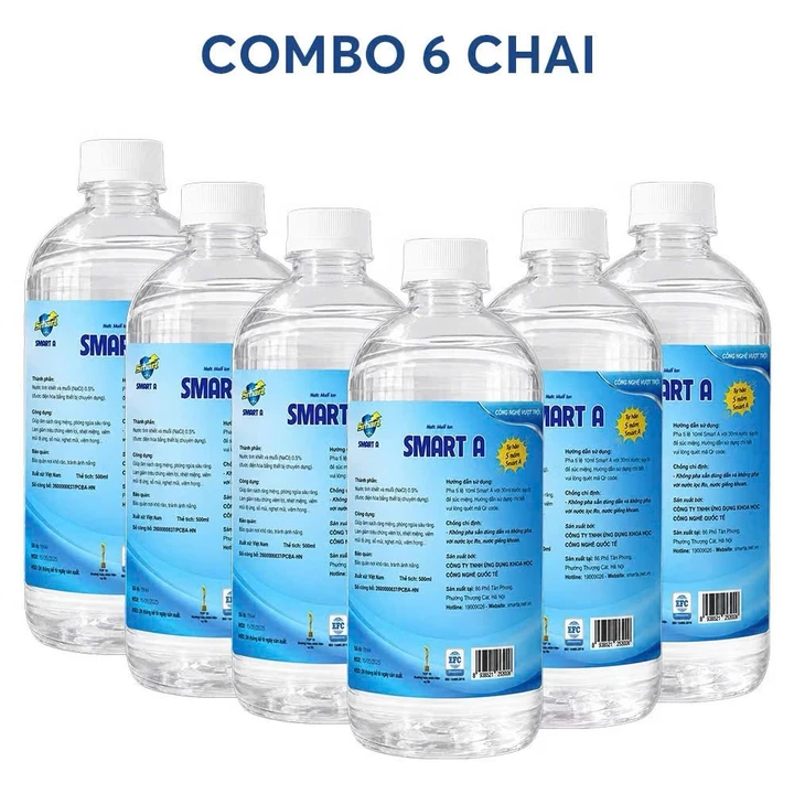 Combo 6 chai SMART A, Dung dịch sát khuẩn Smart Anolyte (Nước A) khử khuẩn tay, bề mặt an toàn từ thiên nhiên 500ml