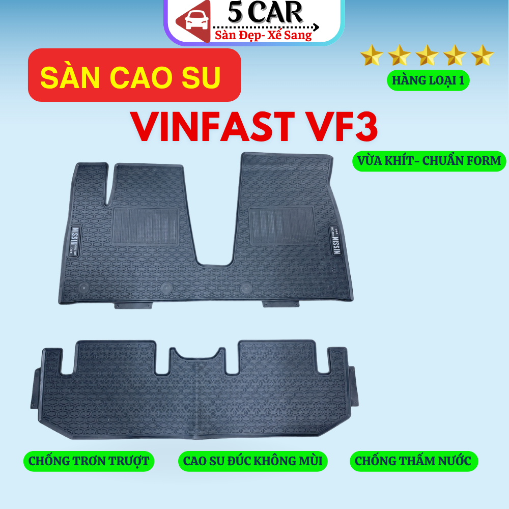 Thảm Lót Sàn Cao Su Xe VINFAST VF3 - MẪU NISSIN - Cao su đúc Không Mùi , Vừa Khít Form Xe- Chống Nước, Dễ Dàng Lắp Đặt