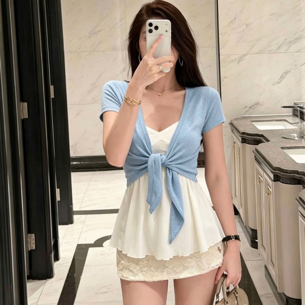 (XS-3XL) SET ÁO KHOÁC LỬNG KÈM ÁO HAI DÂY BÈO TRẮNG (Có Tách Lẻ)