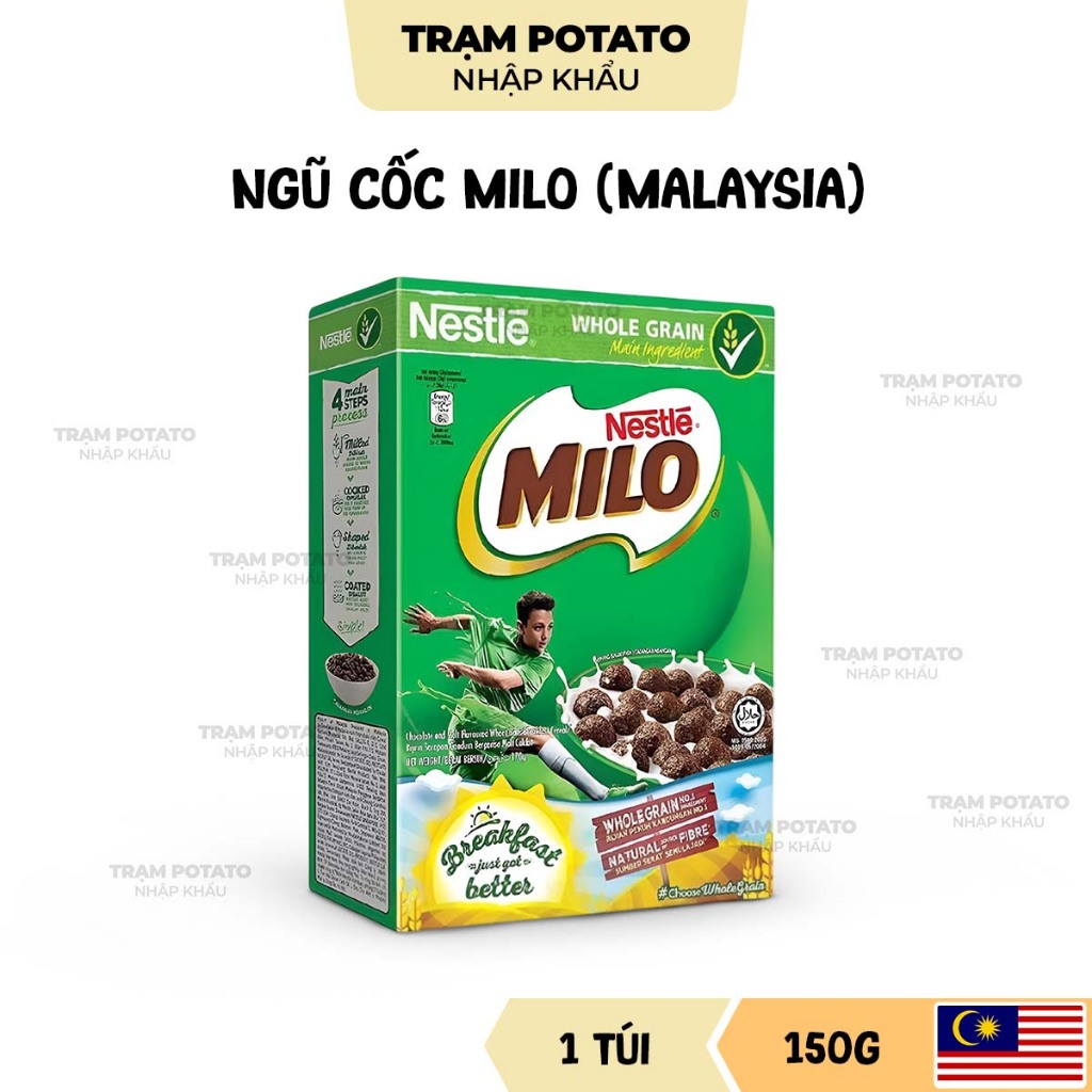 Ngũ Cốc Ăn Sáng Milo 150g, Ngũ Cốc Socola Malt Giòn Thơm Ăn Với Sữa Nestlé Milo Cereal (Hộp 150g)