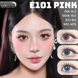 Lens mắt E101 Pink màu hồng mix họa tiết ngôi sao nổi bật, size vừa - brand LUNA EYES