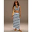 Chân váy và áo yêm croptop sợi Viscose dệt kim kẻ sọc xanh dương rất đẹp (Order 8 ngày)