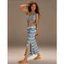 Chân váy và áo yêm croptop sợi Viscose dệt kim kẻ sọc xanh dương rất đẹp (Order 8 ngày)