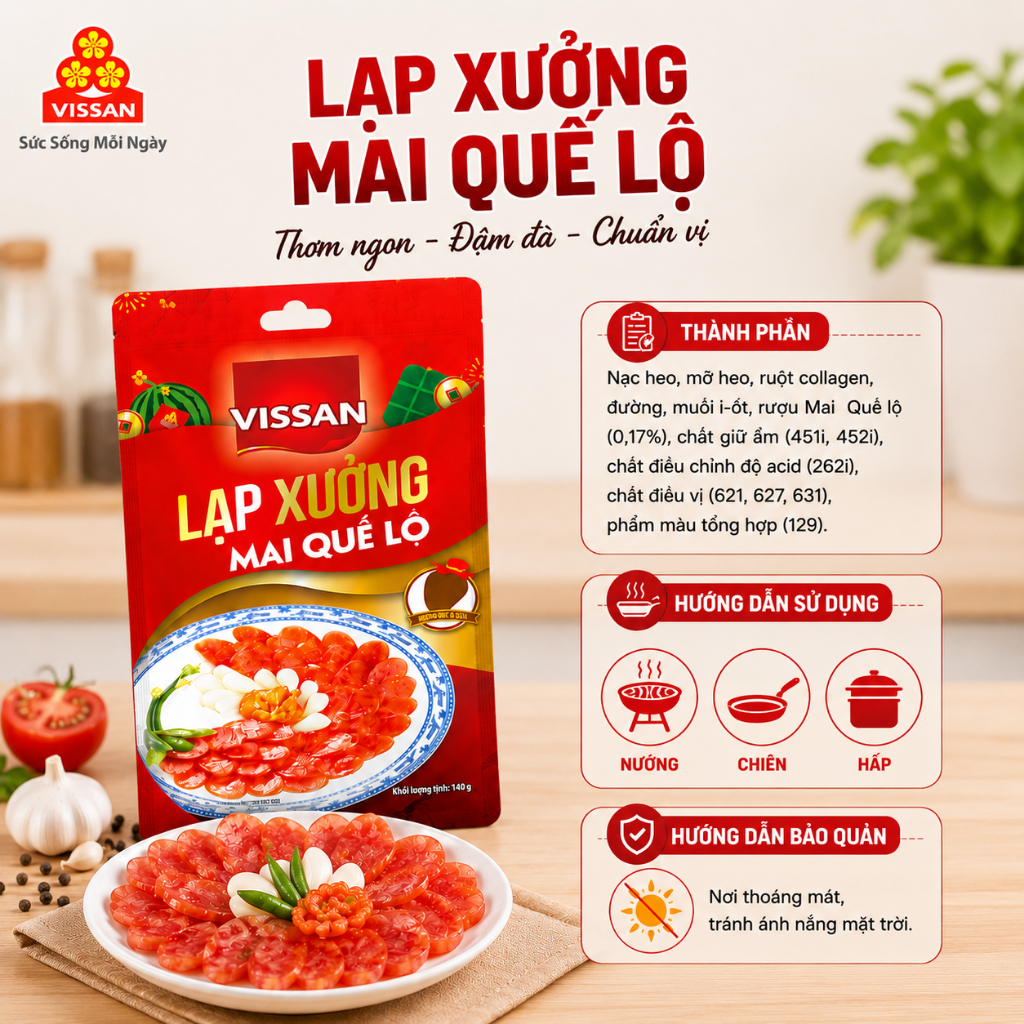 [Combo 3 Gói] Lạp Xưởng Mai Quế Lộ Vissan 200g – Date Mới – HSD 7 Tháng – Lạp Xưởng Ngon