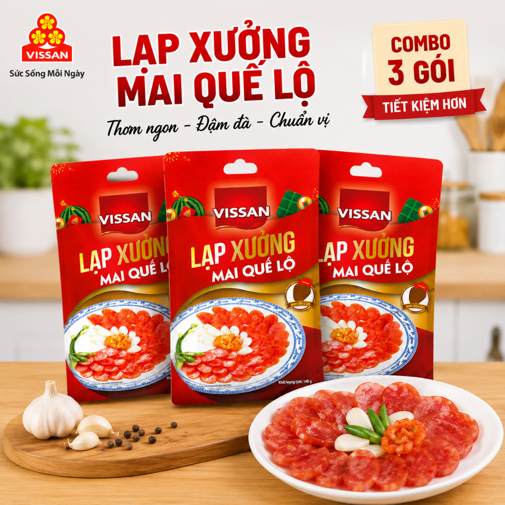 [Combo 3 Gói] Lạp Xưởng Mai Quế Lộ Vissan 200g – Date Mới – HSD 7 Tháng – Lạp Xưởng Ngon