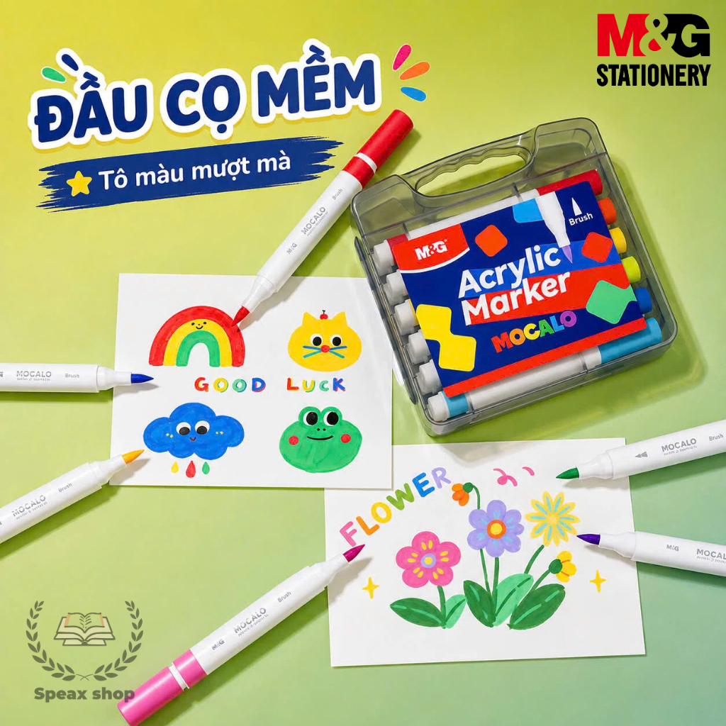 Bút Acrylic Marker M&G MOCALO 12/24/36/48 Màu – Mực Nhiều Hơn 80%, Độ Che Phủ Cao, Vẽ Gỗ Kính Gốm Sứ Giày Dép