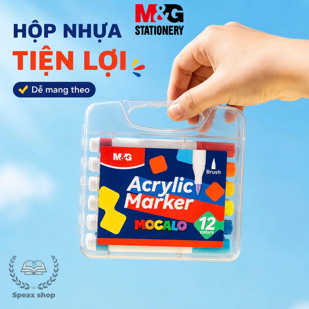 Bút Acrylic Marker M&G MOCALO 12/24/36/48 Màu – Mực Nhiều Hơn 80%, Độ Che Phủ Cao, Vẽ Gỗ Kính Gốm Sứ Giày Dép