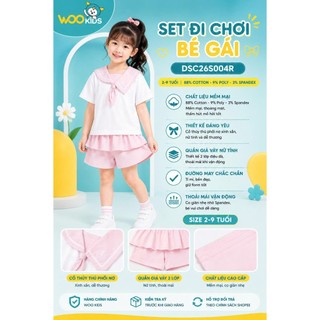 Set Đi Chơi Bé Gái WooKids DSC26S004R 2-9 Tuổi | 88% Cotton 9% Poly 3% Spandex | Cổ Thủy Thủ Dễ Thương