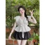 Set Bộ Nữ Đi Chơi Áo Cotton Hàn Cổ V Tay Cánh Tiên Mix Chân Váy Bí Ngô Chấm Bi Vải Mango Cao Cấp Xinh Xắn