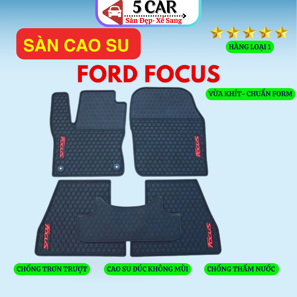 Thảm Lót Sàn Cao Su Xe Ford Focus đời 2012 - Nay - Cao su đúc Không Mùi , Vừa Khít Form Xe- Chống Nước, Mẫu Chữ Đỏ
