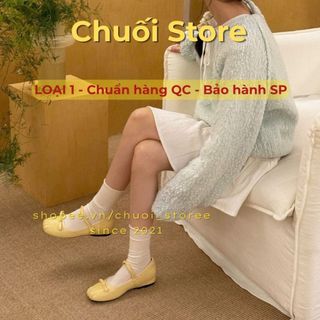 Giày bệt nữ da PU tổng hợp dệt vải đế cao su ôm chân mang êm ái mix nơ xinh xắn