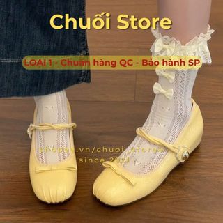 Giày bệt nữ da PU tổng hợp dệt vải đế cao su ôm chân mang êm ái mix nơ xinh xắn