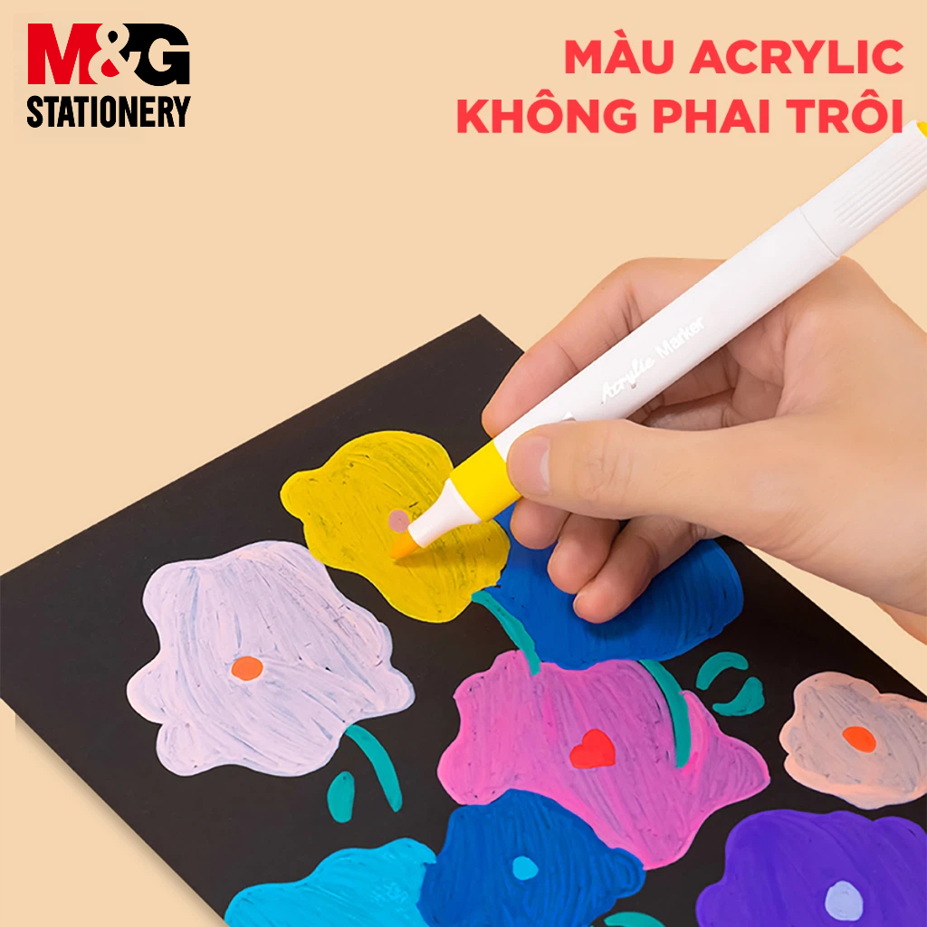 Bút Acrylic Marker M&G MOCALO 12/24/36/48 Màu – Mực Nhiều Hơn 80%, Độ Che Phủ Cao, Vẽ Gỗ Kính Gốm Sứ Giày Dép