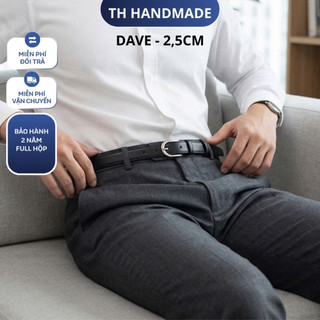 Thắt lưng da bò Dave thương hệu TH HANDMADE  | Dây nịt nam bản dây 2.5cm - Màu đen/full hộp + kèm đinh đục