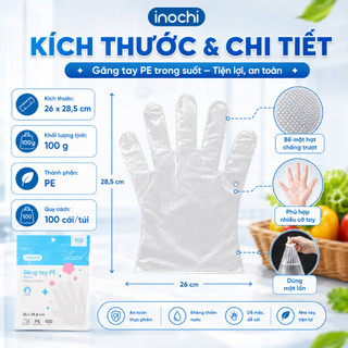 Găng tay PE Hộp 100 cái Dùng 1 Lần Nhựa Siêu Dai An Toàn Bảo Vệ Da Tay không mùi chống nhăn PE dày