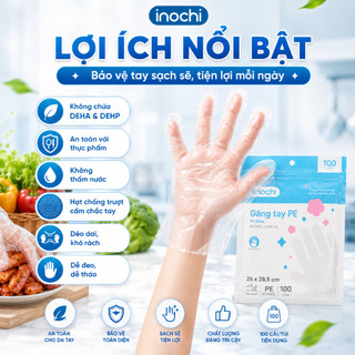 Găng tay PE Hộp 100 cái Dùng 1 Lần Nhựa Siêu Dai An Toàn Bảo Vệ Da Tay không mùi chống nhăn PE dày