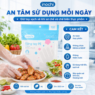 Găng tay PE Hộp 100 cái Dùng 1 Lần Nhựa Siêu Dai An Toàn Bảo Vệ Da Tay không mùi chống nhăn PE dày