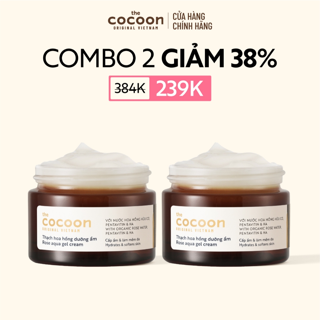 [MUA 2 GIẢM 38%] Combo 2 Thạch hoa hồng dưỡng ẩm (kem dưỡng ẩm) Cocoon cấp ẩm & nuôi dưỡng 30ml