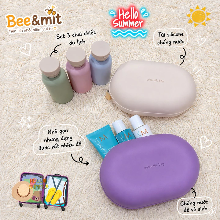 Túi Đựng Mĩ Phẩm Đồ Dùng Cá Nhân Silicon, Set Chiết Mĩ Phẩm Dung Tích 100ml, Nhựa Cao Cấp Tiện Lợi Du Lịch-BEEMIT