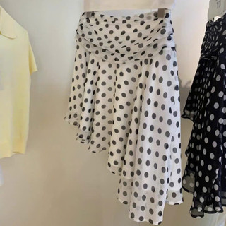EMLY - Chân Váy Voan Chấm Bi Vạt Chéo Vintage Nữ, Váy Voan Chấm Bi Nâu Dáng Xòe Hàn Quốc