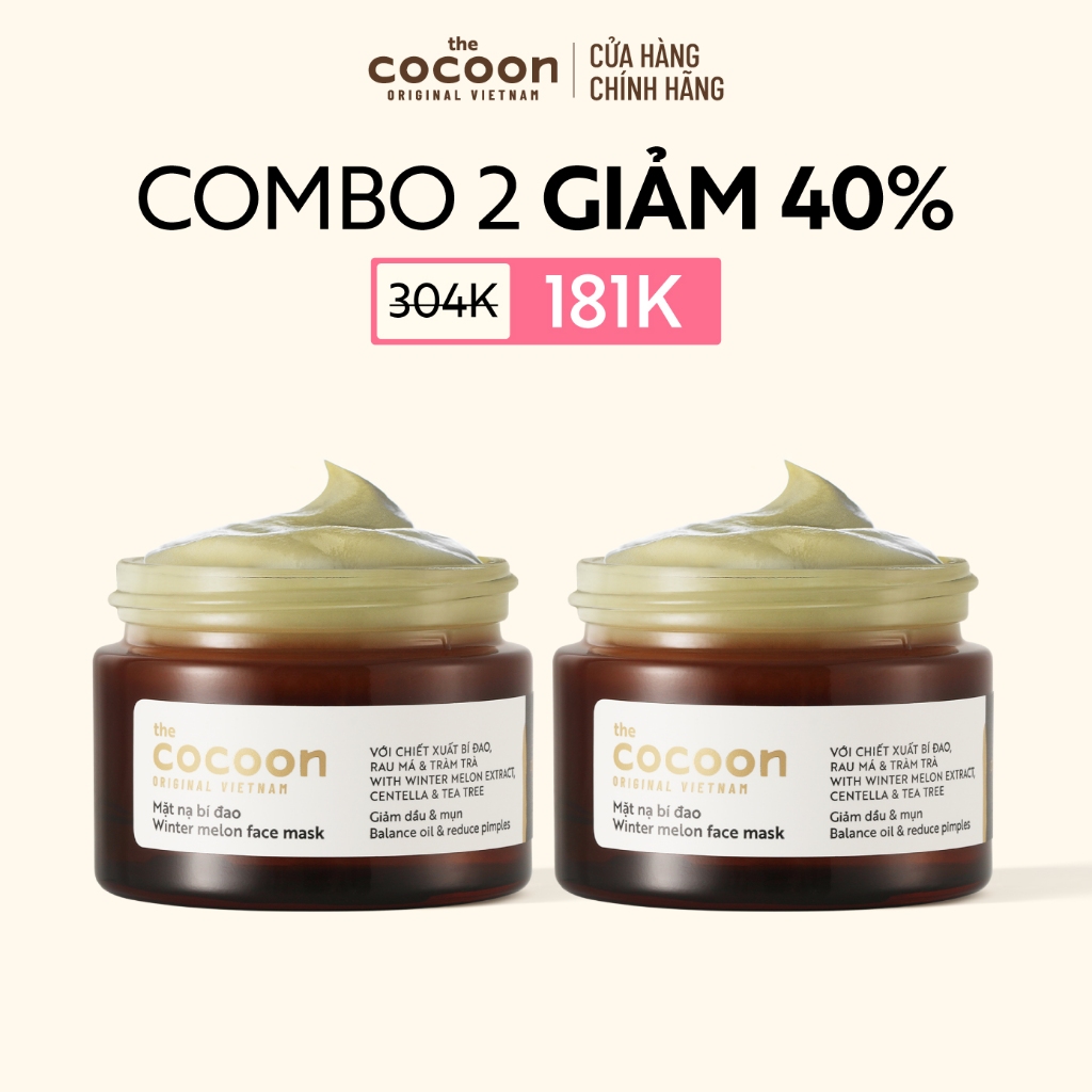 [MUA 2 GIẢM 41%] Combo 2 mặt nạ bí đao Cocoon giảm dầu & mụn 30ml