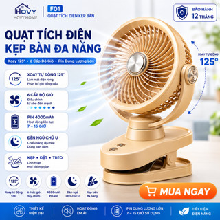Quạt Tích Điện Kẹp Bàn FS-001, Pin 4000mAh Dùng Liên Tục 15h (Mức gió thấp nhât), 6 cấp độ gió, 3 chế độ đèn, BH 1 Năm