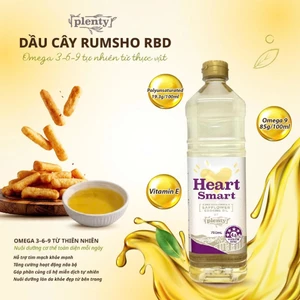 Dầu ăn  Cây Rum SHO RBD 750ml, Plenty Úc Giàu Omega-9 & vitamin E giảm LDL, cho bé ăn dặm
