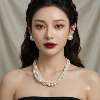 [ DAISYN ] N595 dây chuyền vòng cổ hạt Ngọc hạt trai 12-8-4mm xoắn 4 sợi sang trọng cho nữ