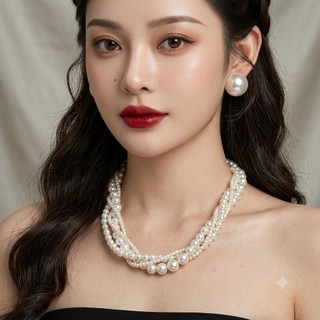 [ DAISYN ] N595 dây chuyền vòng cổ hạt Ngọc hạt trai 12-8-4mm xoắn 4 sợi sang trọng cho nữ
